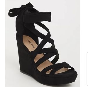 Torrid Black Ankle Wrap Platform Wedges